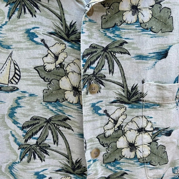 100% Silk Tropical Print Button Down Short Sleeve Collard Shirt Size Large - Picture 5 of 9